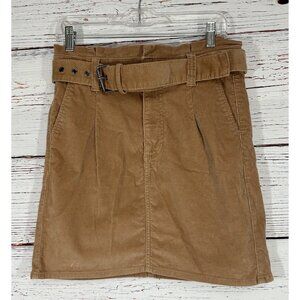 Express Corduroy Skirt Womens Teen Size 6 Brown Tan High Rise Belted Pockets